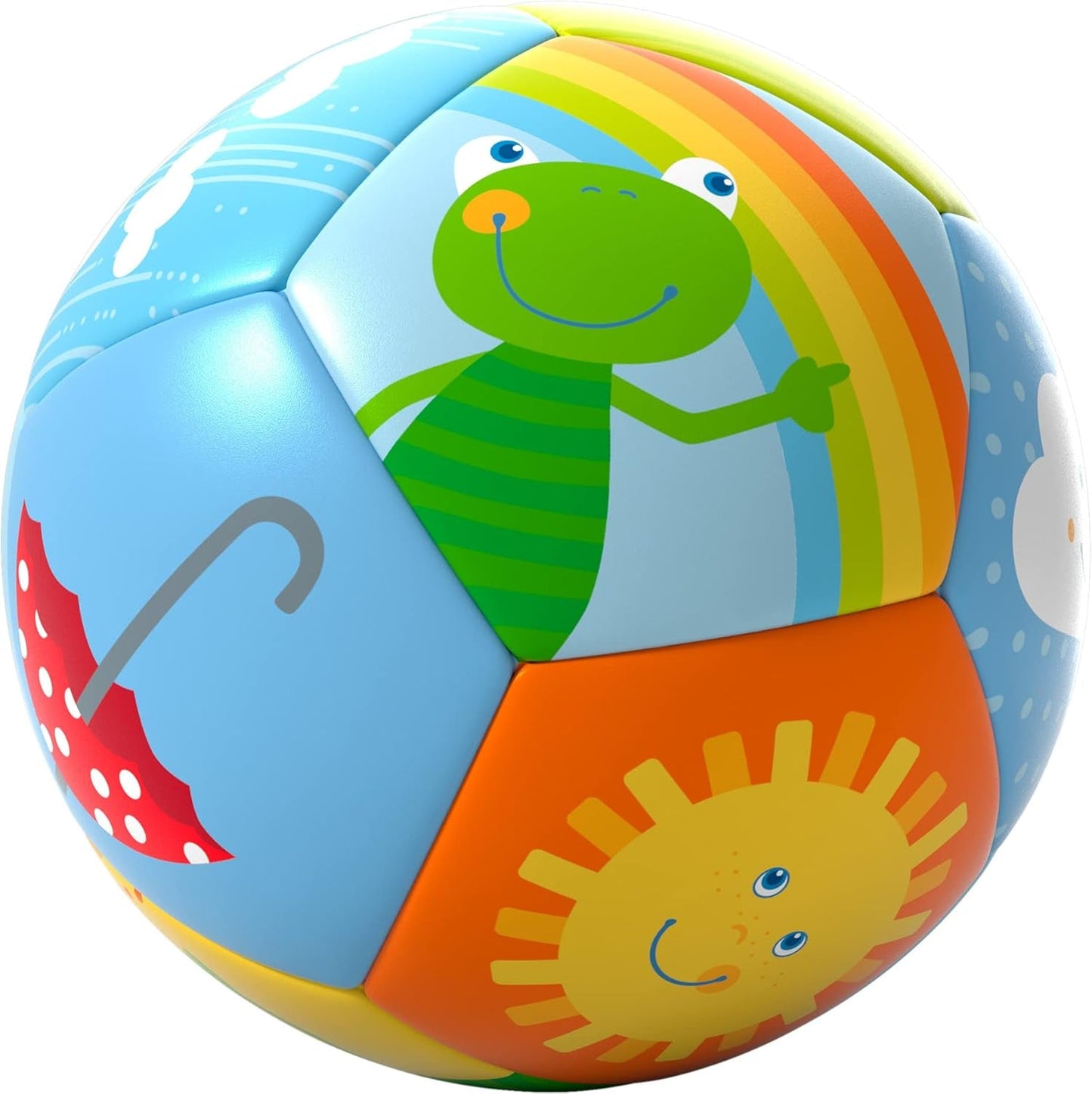 HABA Babyball Rainbow World - Mjuk boll från 6 månader med färgglada vädermotiv, Ø 11 cm, perfekt för första fångst och bollspel - 1306318001 Jucarii Bebe Naty Shop Standardtitel