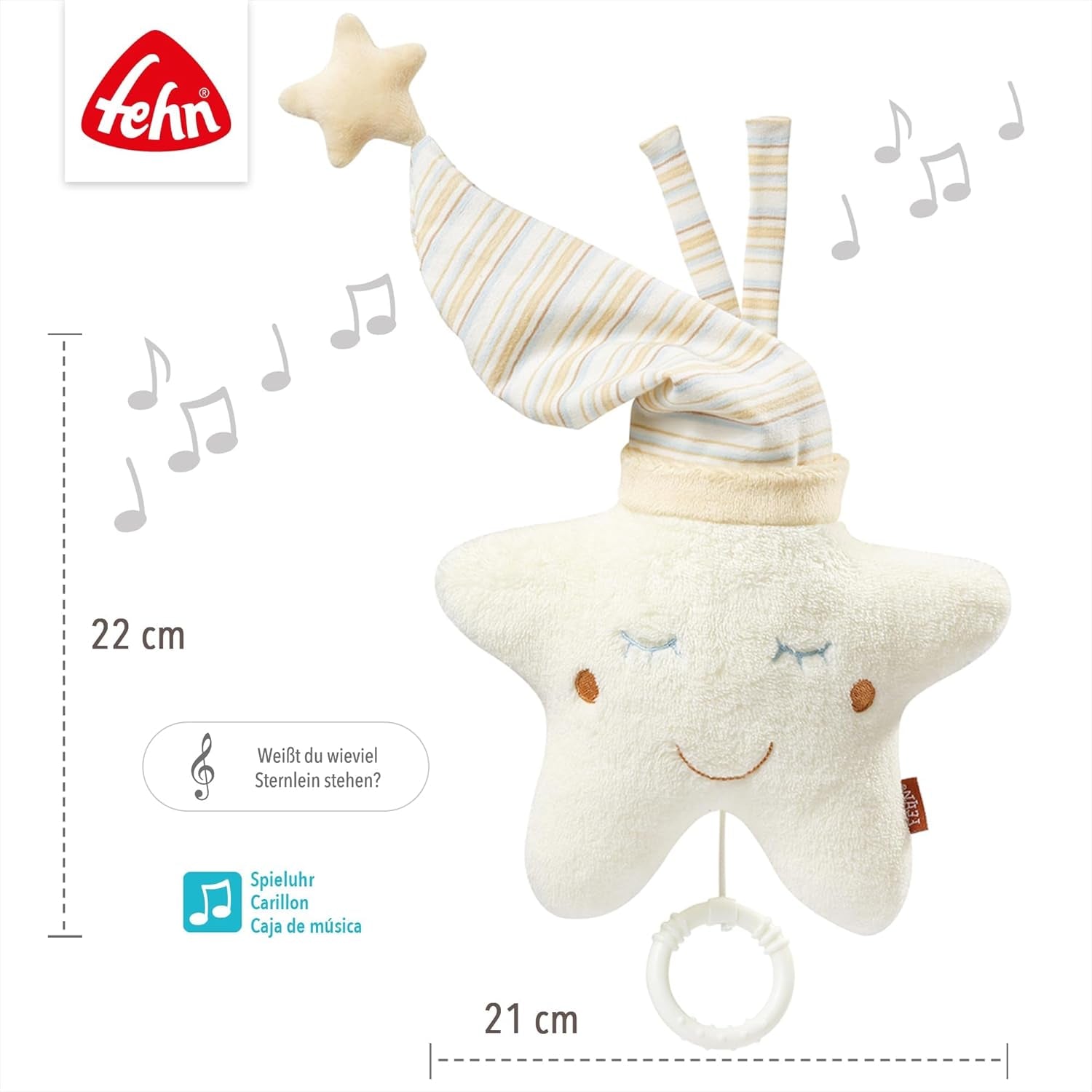 Fehn speldosa baby sleep aid star - speldosa med avtagbar musikmekanism för upphängning - sleep aid song "Weißt du wieviel Sternlein stehen" - leksak för bebisar och barn från 0+ månader Leksaker Bebe Naty Shop