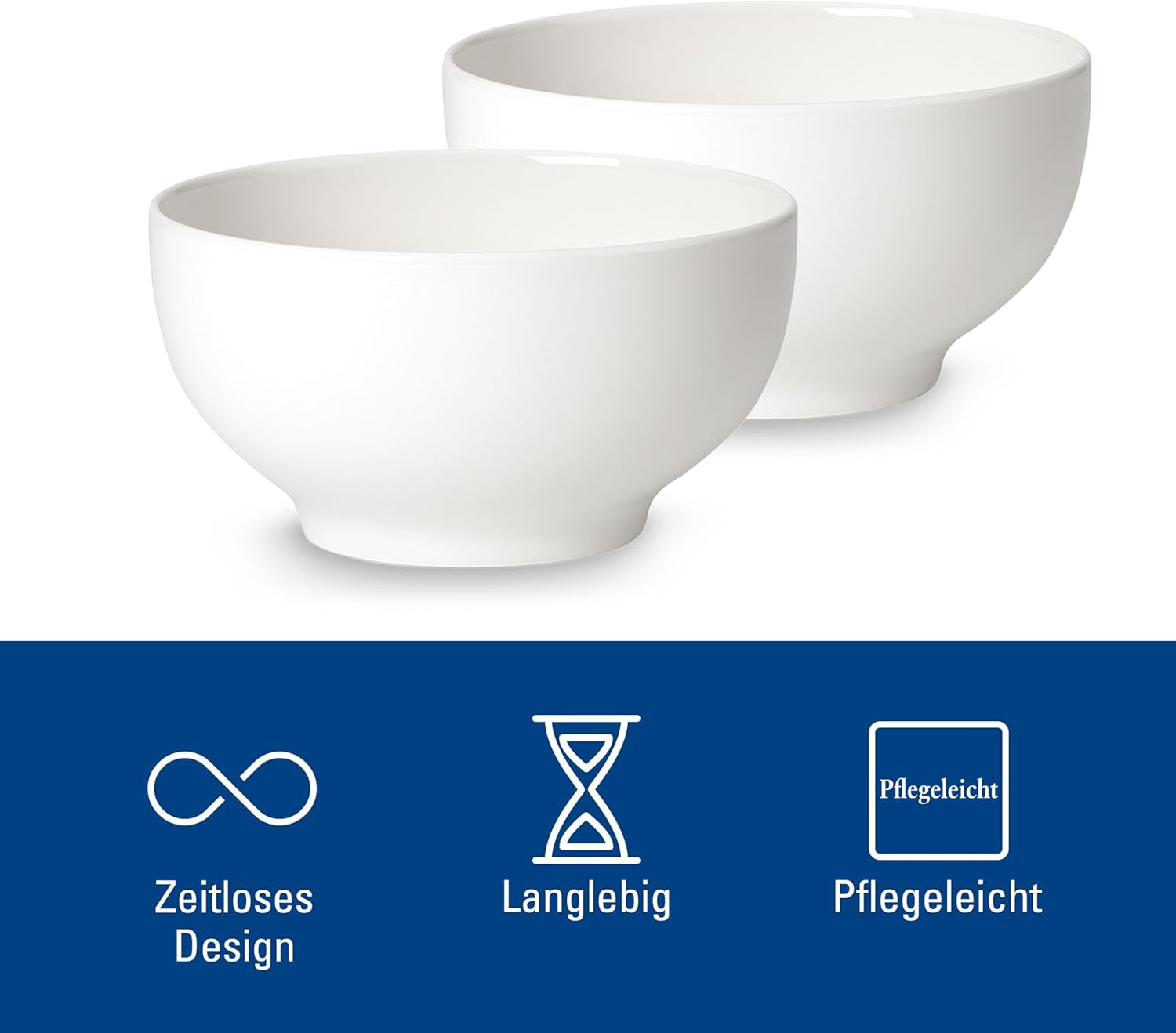Villeroy & Boch For Me spannmålsskål set om 2, vit, diskmaskinssäker, mikrovågssäker, små skålar för 2, skålar, spannmålsskålar, mellanmål eller såser, tallrik, premiumporslin