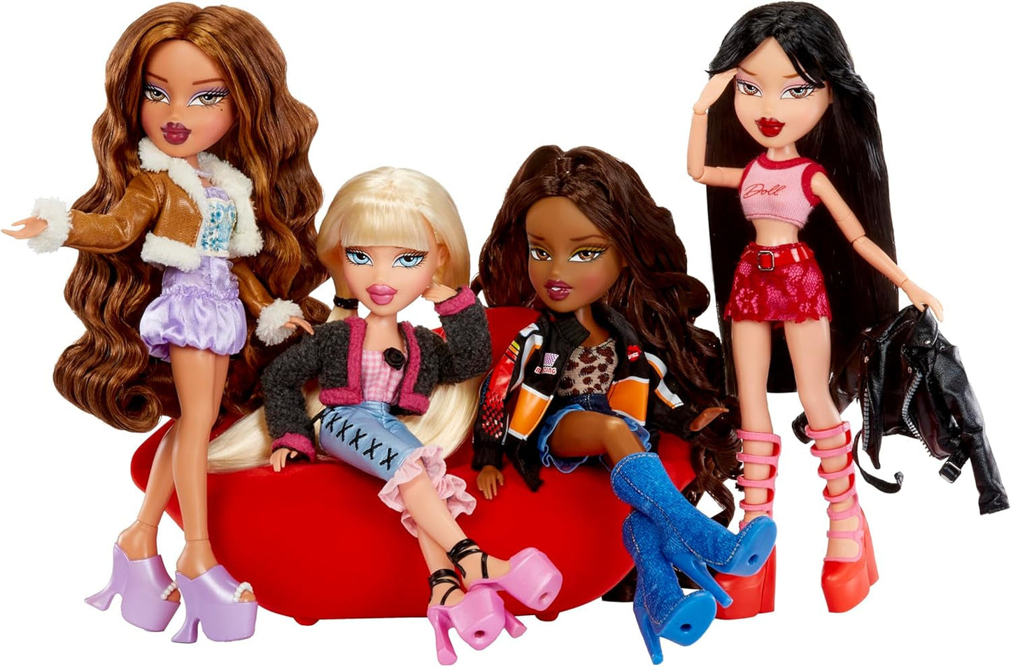 Bratz går ut! - Jade - 1 samlardocka med tillbehör, outfit, väska, solglasögon och borste - Leksak för barn - 6+, Röd