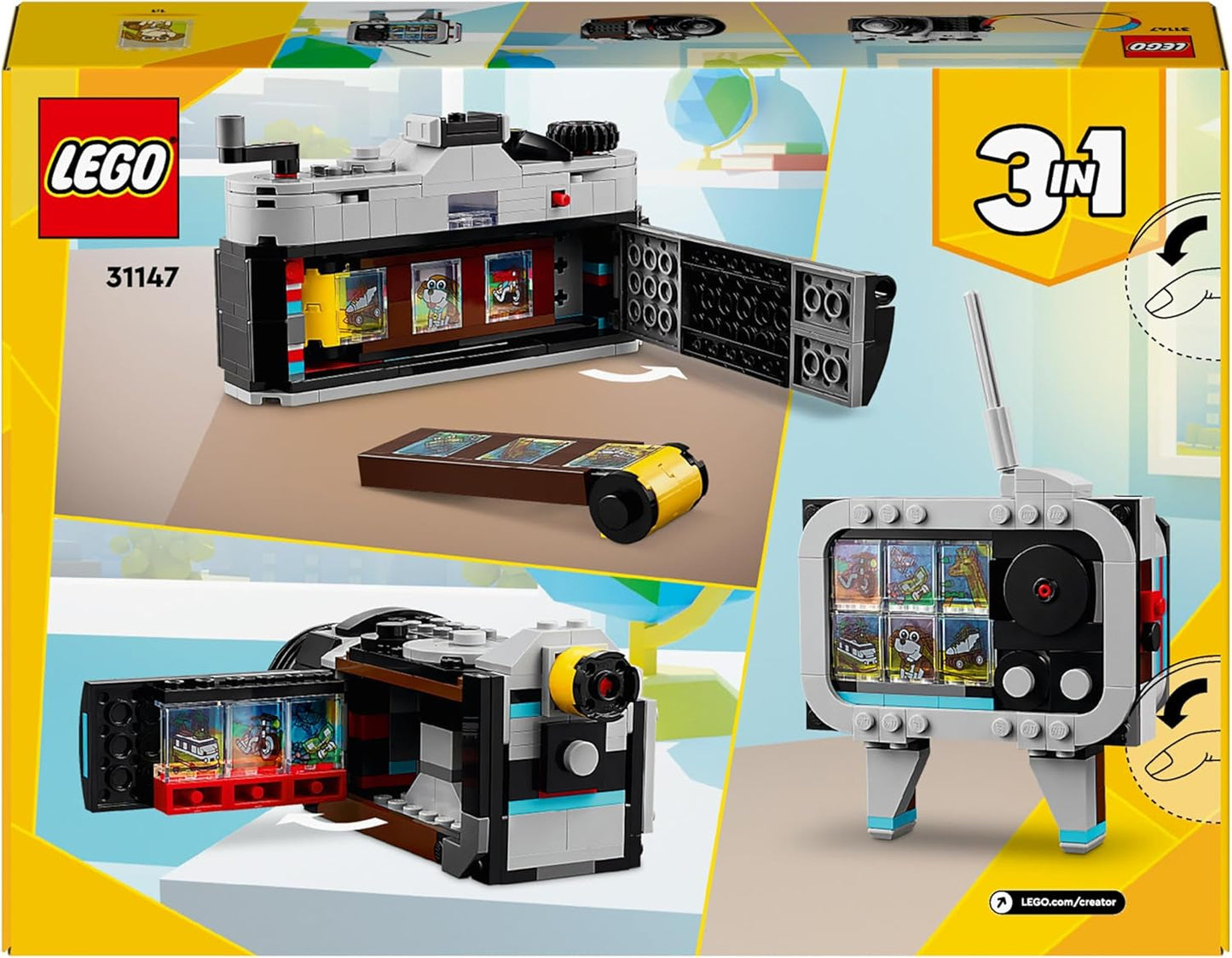 LEGO Creator 3In1 retrokameraleksak, videokamera, tv-apparat, skrivbordsdekorationer för barn eller sovrumstillbehör, fotopresenter för flickor och pojkar 8 år gamla 31147 Byggset Besuche den LEGO-Store