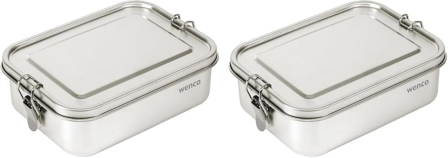 Wenco Lunchbox i rostfritt stål 2 fack Stor kapacitet 850 ml Lunchbox Vattentät Diskmaskin Säker inklusive ersättningssilikonring 18,5 x 14 x 5,5 cm Silver (2-pack) Naty Shop Matförvaringslådor 850 ml (2-pack)