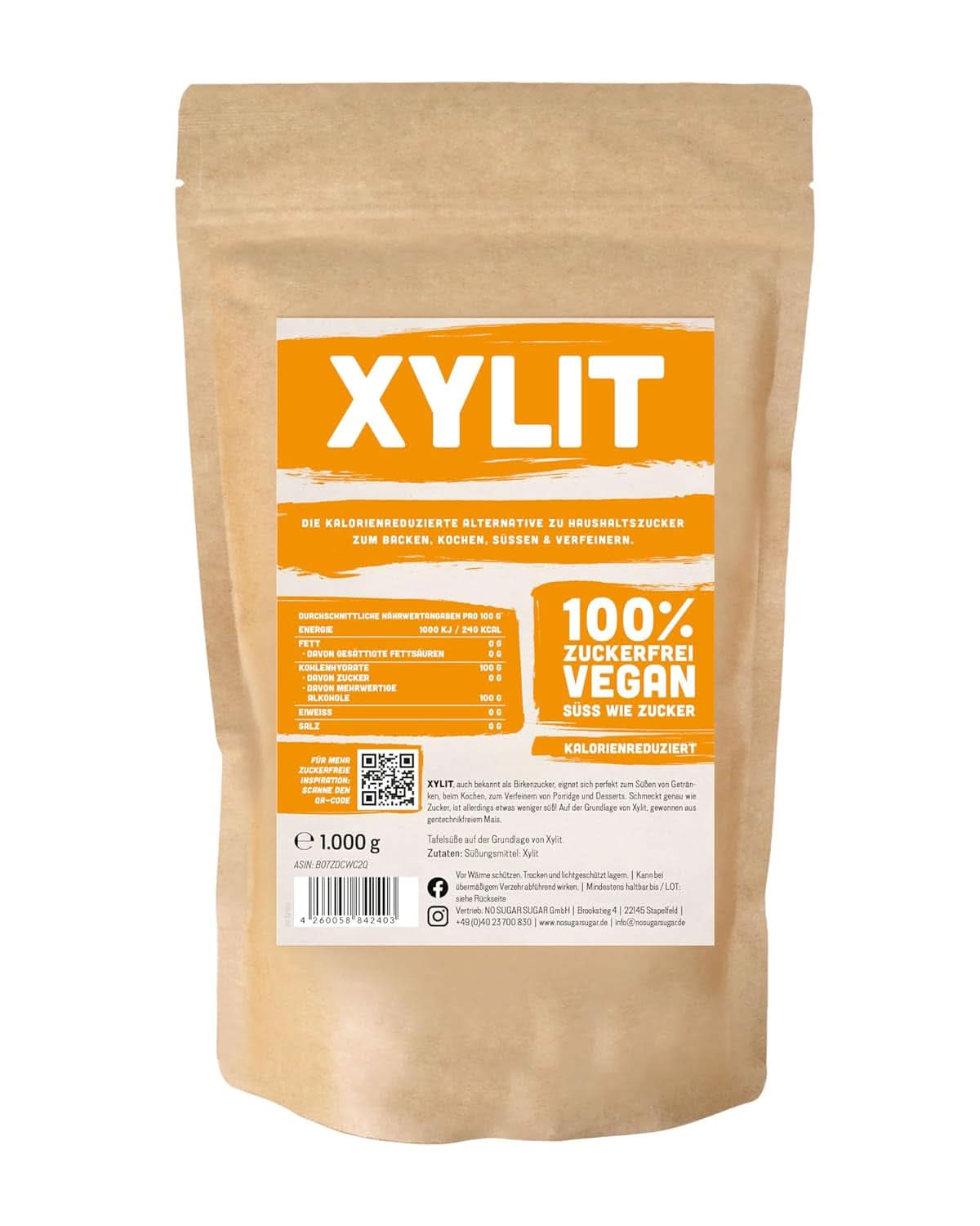 Premium xylitol med 1:1 sötningskraft jämfört med socker, 1 kg sötningsmedel Naty Shop