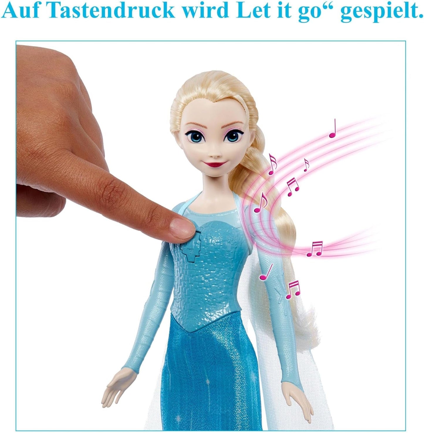 Mattel Toys Disney Frozen Elsa Singing Doll i ikonisk outfit, sjunger "Let It Go" från Disney-filmen på engelska, franska, tyska, italienska, JDL58