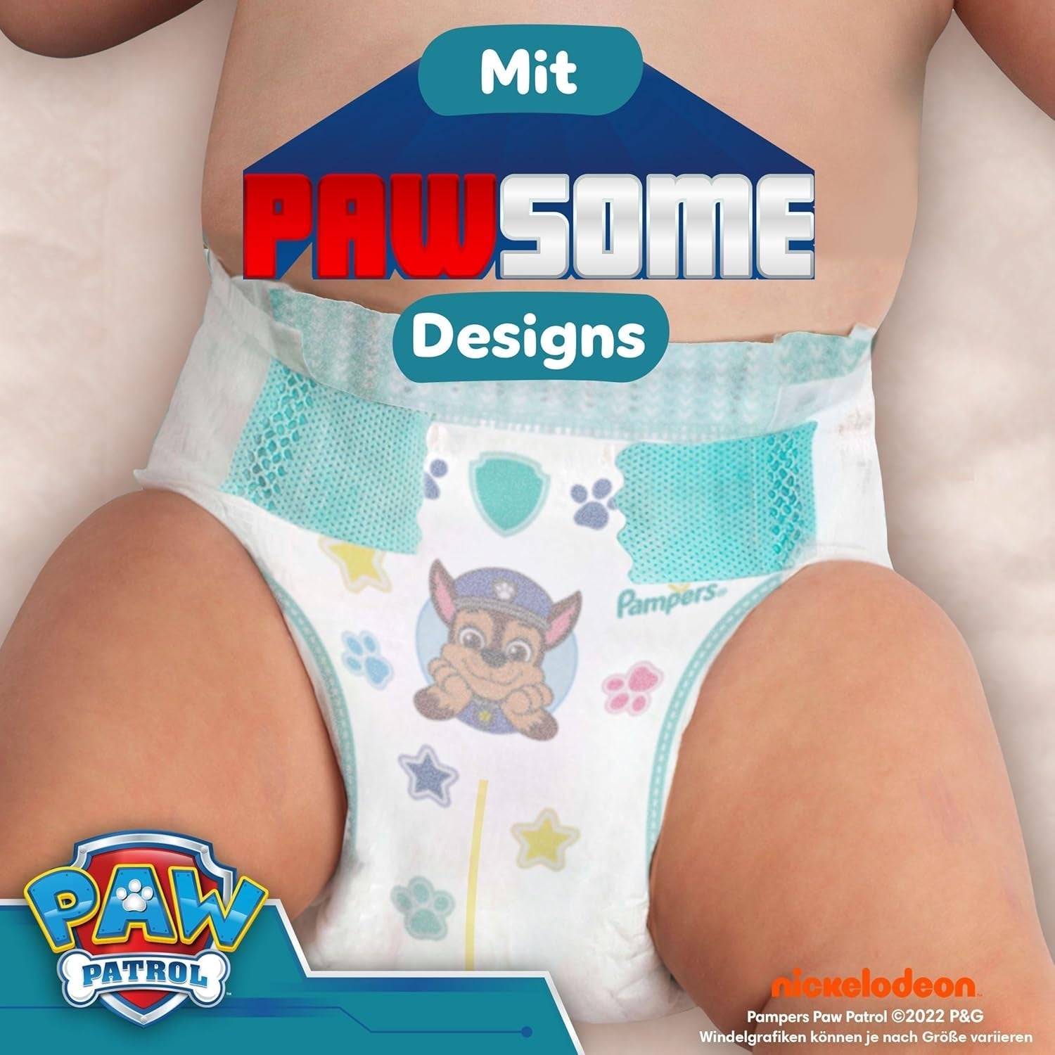 Pampers Baby-Dry Puppy Patrol Edition blöjor, storlek 4, 222 blöjor, 9 kg - 14 kg, upp till 100 % läckageskydd och komfort hela natten