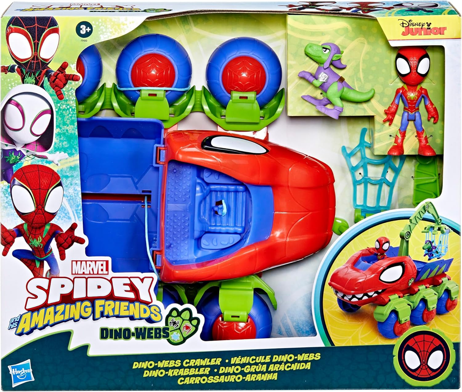 Marvel Spidey och hans supervänner Dino Crawler Superhjälte-lekset med Spidey och Dino-figurer och transportleksak för åldrarna 3 och uppåt Actionfigurer Naty Shop