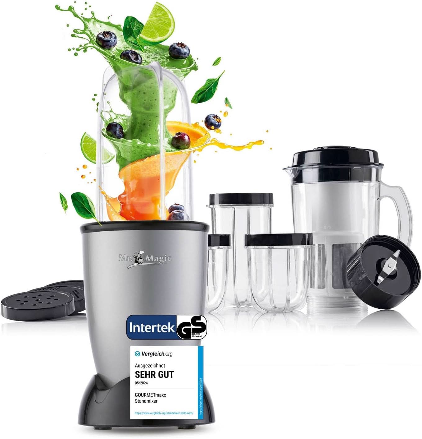 Gourmetmaxx Mr Magic Blender, Smoothie Maker med Xxl Naty Shop tillbehörspaket
