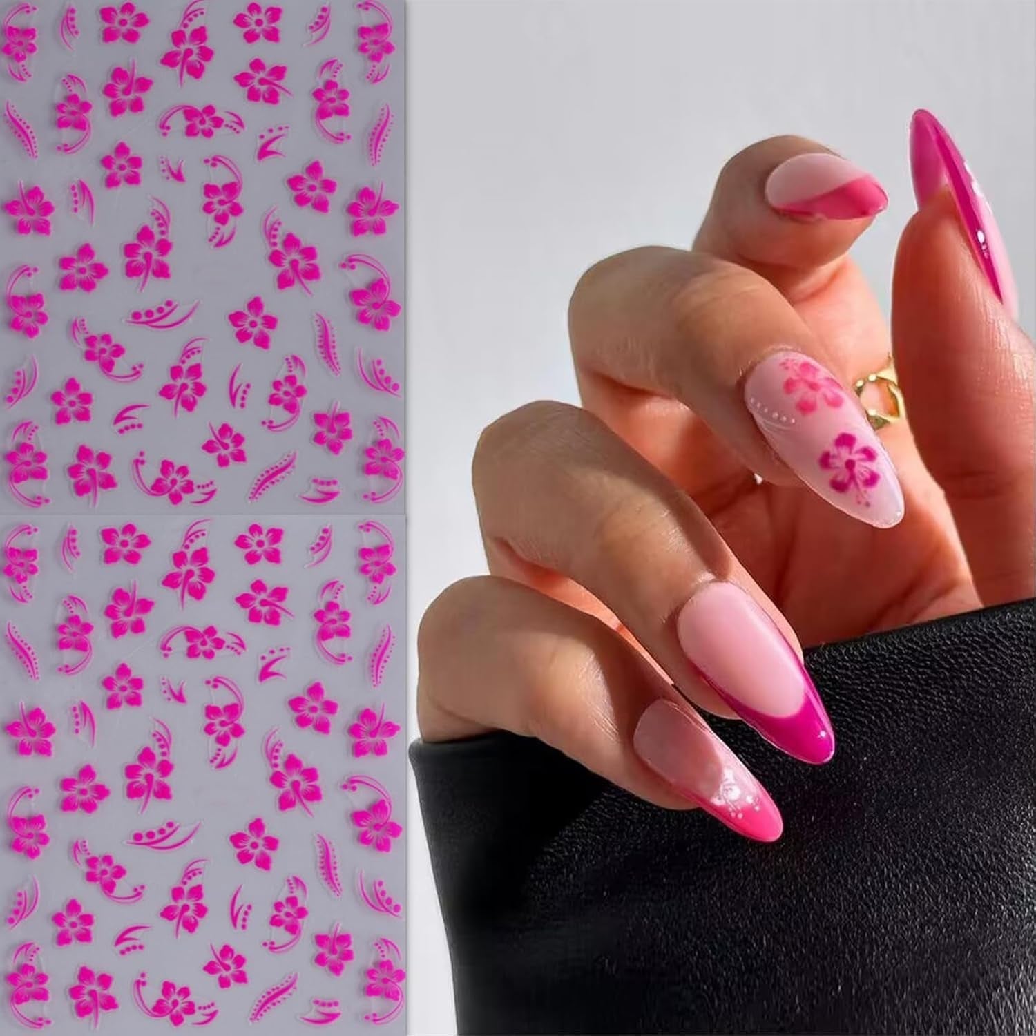 8 Stück Hibiskus Nagelsticker, 3D Selbstklebende Blumen Nagelaufkleber, Weiß Rosa Gelb Magenta Sommer Neonagelklistermärke, Nagelkonst Zubehör Nagel Deko Für Frauen