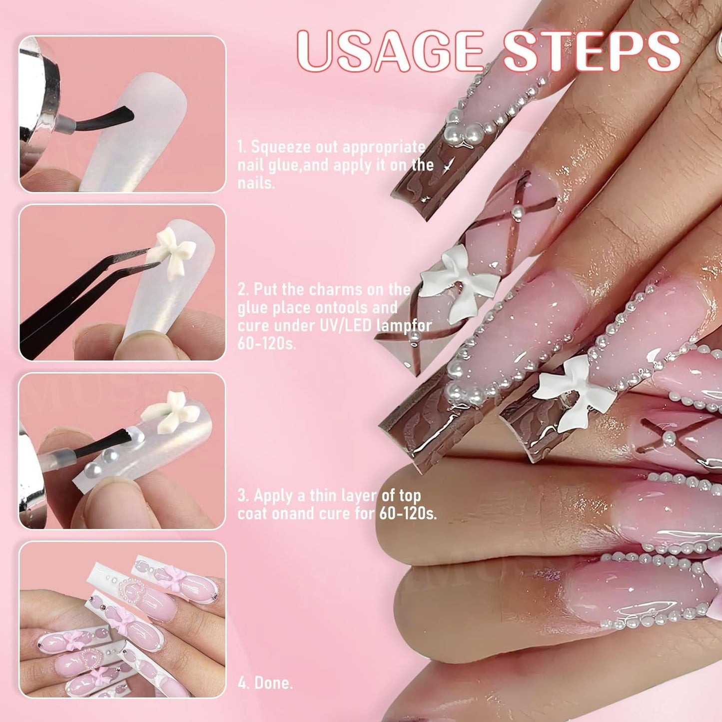 3D Nail Art-dekorationer, 1 kartong Nail Art-berlocker, Blandad stil Blomma hjärta Rosett Nail Art-berlocker, Harts Nail Art-dekorationer, För Nail Art-dekorationer, Tillbehör till DIY-hantverk