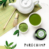 Purechimp Matcha-pulver av ceremoniell kvalitet 50 g. 100 % ren nyansodlat tepulver för lattes, infusioner och recept. Återvinningsbar burk. Rik på antioxidanter.