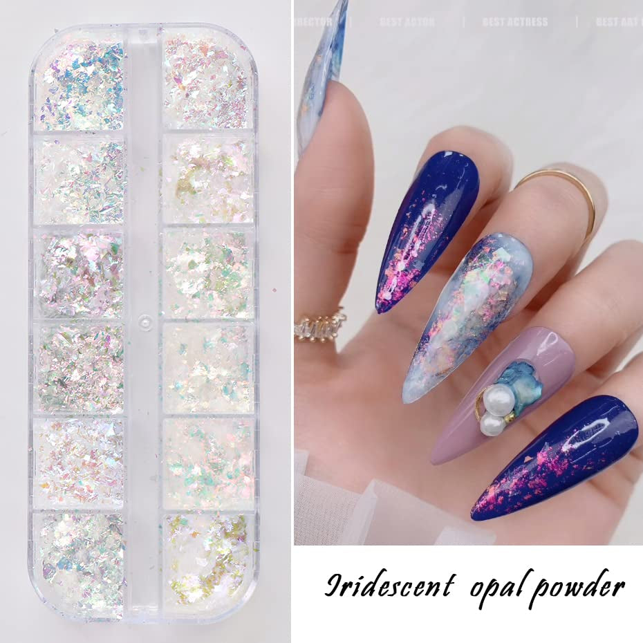 JMEOWIO Nagelglitter 12 rutnät Aurora Nail Art dekoration tillbehör nageldesign
