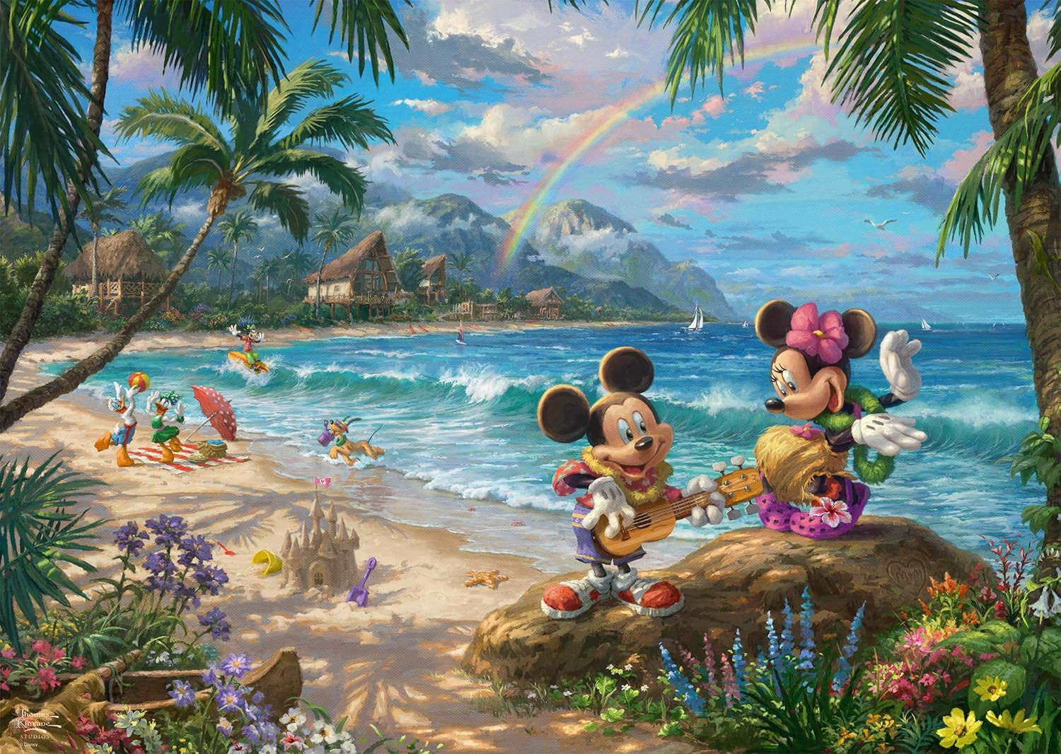 Schmidt Spiele Thomas Kinkade 57528 Disney Musse och Minnie på Hawaii 1000-bitars pussel Färgglad [Exklusivt på Amazon] Pussel Naty Shop