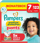Pampers Premium Protection Pants storlek 5, 144 blöjor, 11kg - 17kg, med 360° justering och mjuka anti-läck muddar för optimal komfort och skydd