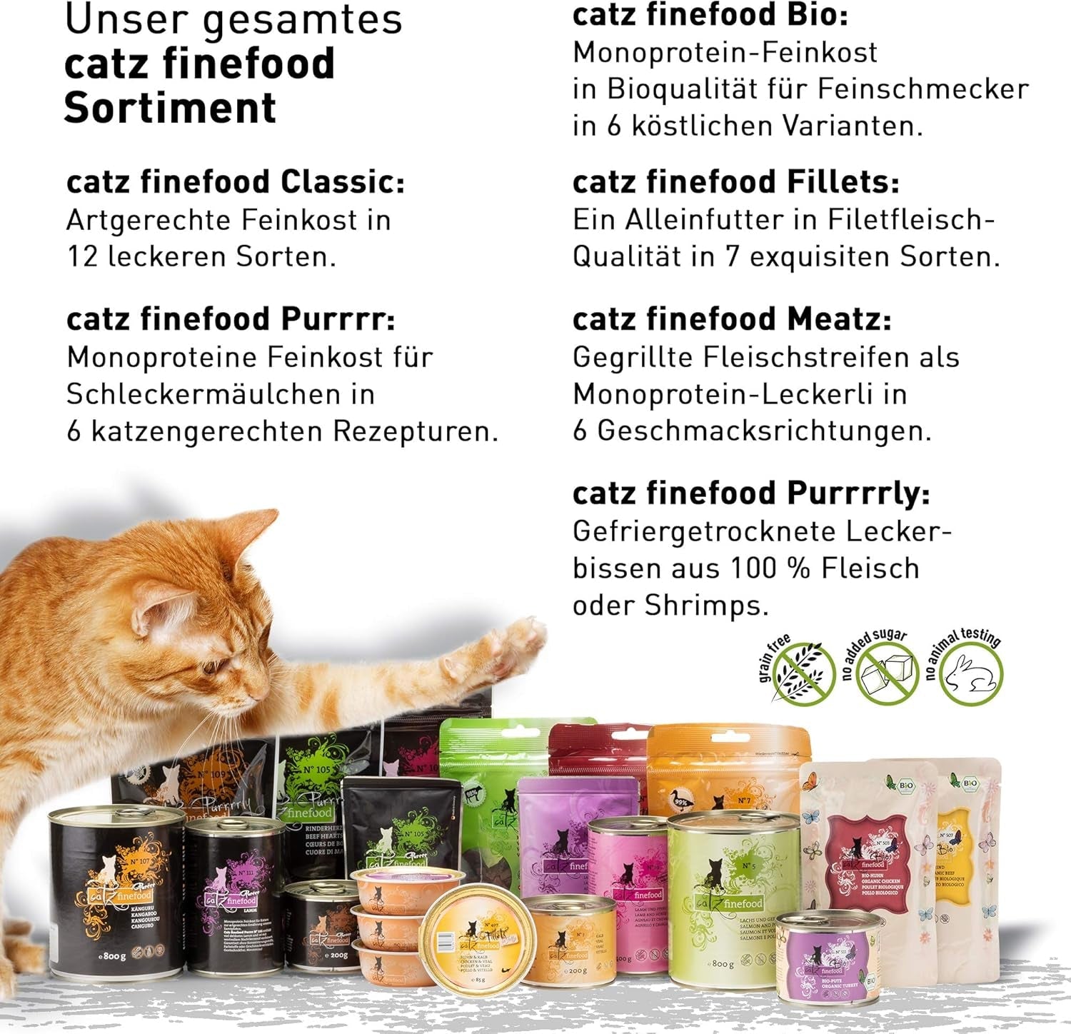 Våtfoder för katter Catz Finefood Purrrr Häst Monoprotein nr. 123, för katter med känslig matsmältning, 70% kötthalt, 6 lådor x 400 g