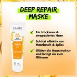 SANTE Natural Cosmetics Deep Repair Mask Squalane + 3x proteinkomplex, vegansk hårmask för intensiv återfuktning och flexibelt hår, reparerar och regenererar skadat hår, 150 ml Naty Shop Hair Mask