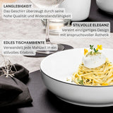 SANGER | Marlo Black and White Edge servisset, 18 delar porslinsservis set för 6, vitt med svarta accenter, mattallrikar, desserttallrikar och skålar, modern design | PREMIUM KOLLEKTIONEN