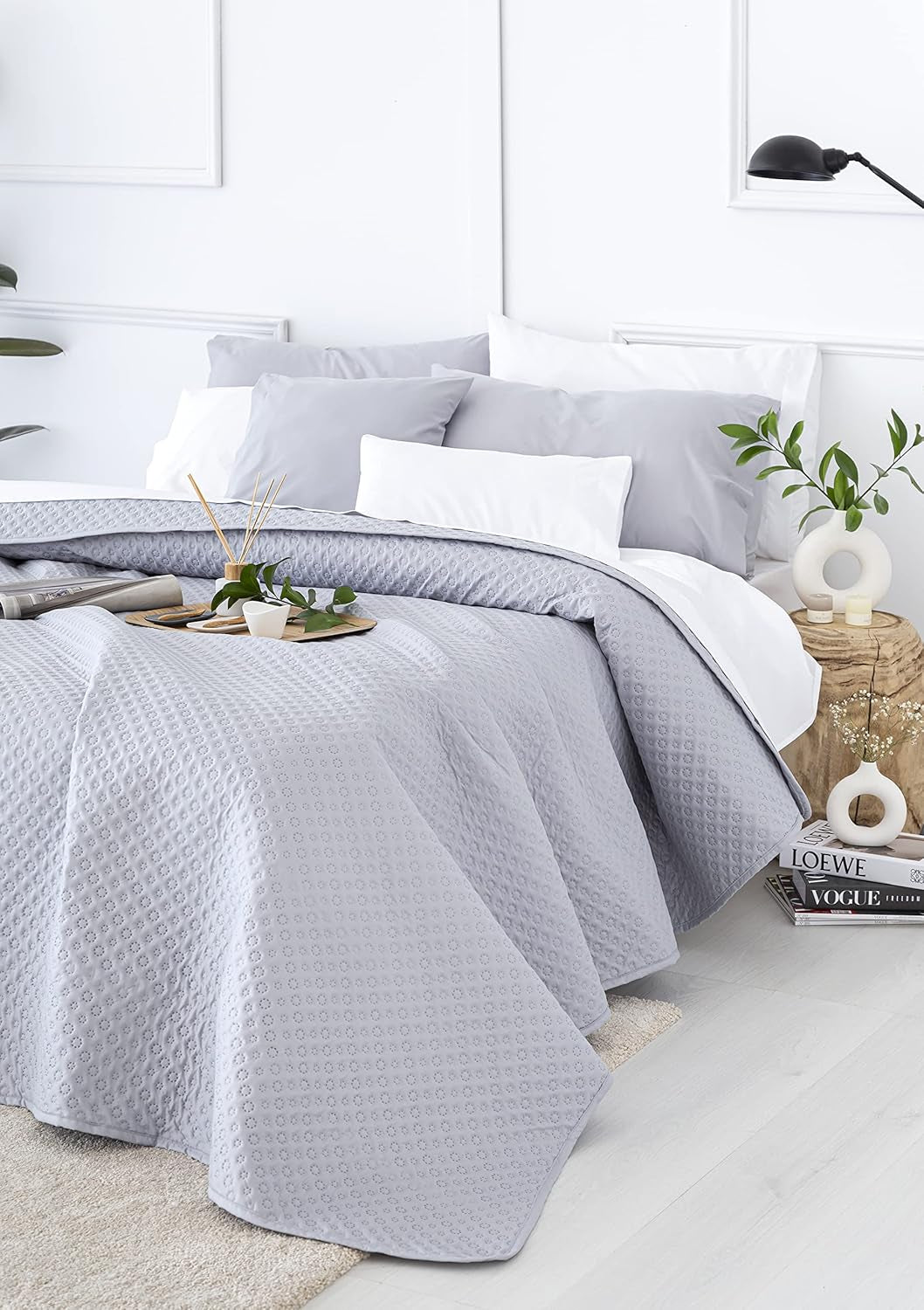 Todocama Fine Boutique överkast med pikémönster, för vår, sommar, höst och vinter, 100% supermjuk mikrofiber, multifunktionell filt, 140/150/160-250 X 260 cm, ljusgrå Sängar och filtar Beuche den Todocama-Store