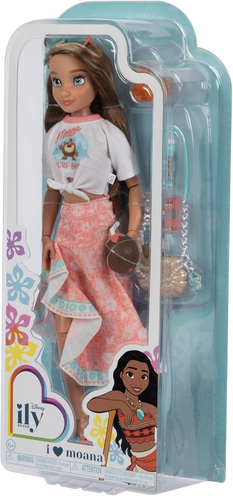 Vaiana docka med tillbehör, 29cm, 13 artikulationspunkter, officiellt licensierad av Jakks Pacific. Komplett med kombinerbara tillbehör och en gnistrande Mickey-ring!