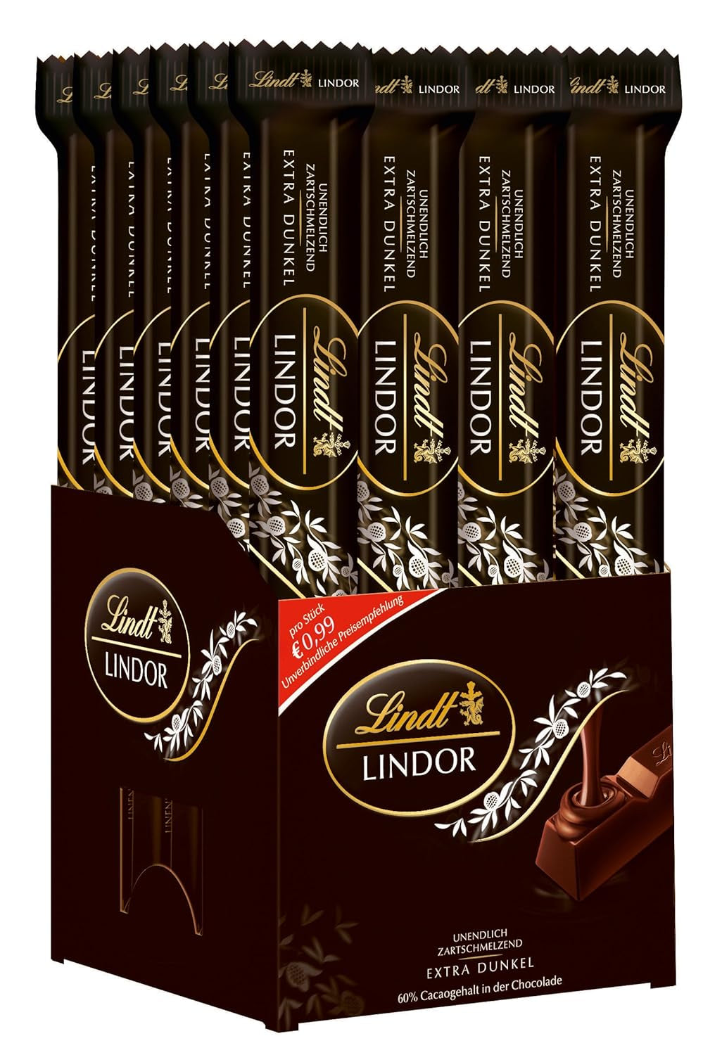 Lindt Chocolate Dark Chocolate Sticks LINDOR | 24 chokladkakor x 37g | Med en slät, smält-i-munnen mörk chokladfyllning med 60 % kakao | Gåva av choklad | Gåva av choklad | Bulkpaket