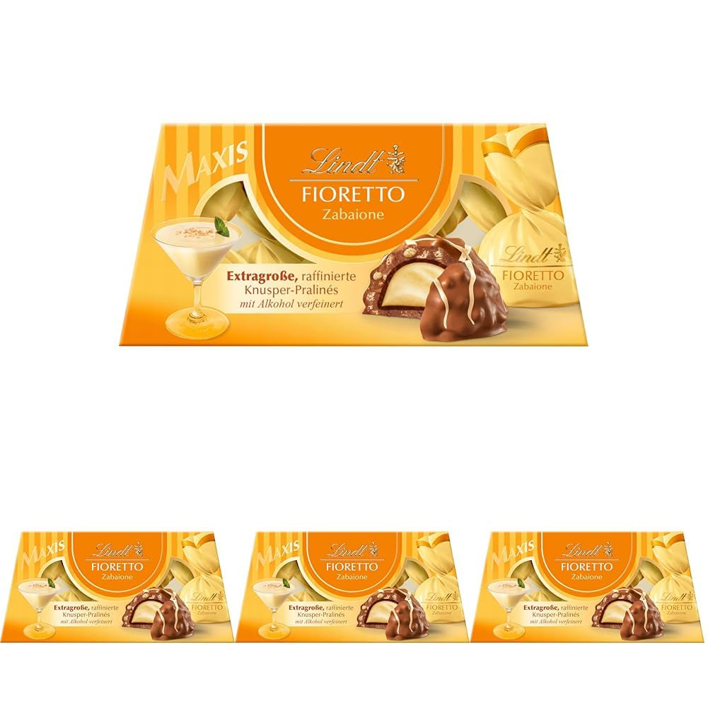 Lindt Choklad | FIORETTO Zabaione presentset | 138g | 6 mjölkchokladpraliner med Zabaione-tryffelfyllning och knaprig topping, innehållande alkohol | Choklad present