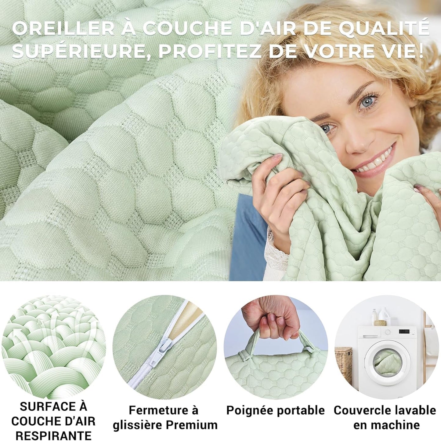 INFANZIA Kilkudde för säng, Hörnkudde, Triangelkudde, Vikbar, Memory Foam, Sömnapné, Acid Reflux, Benhöjning, Läsning, Grön
