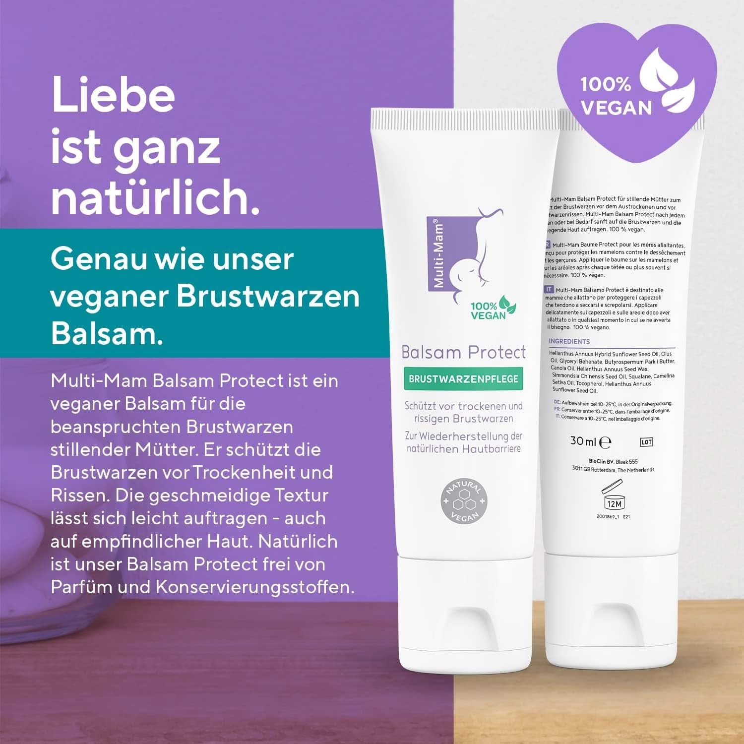 Multi-Mam Balsam Protect Beruhigt Und Schützt Trockene Und Rissige Brustwarzen While Und Vor Der Stillzeit, Brustwarzencreme Stillen, 30 Ml Tube Accessories Mat och Amning Bebe Naty Shop