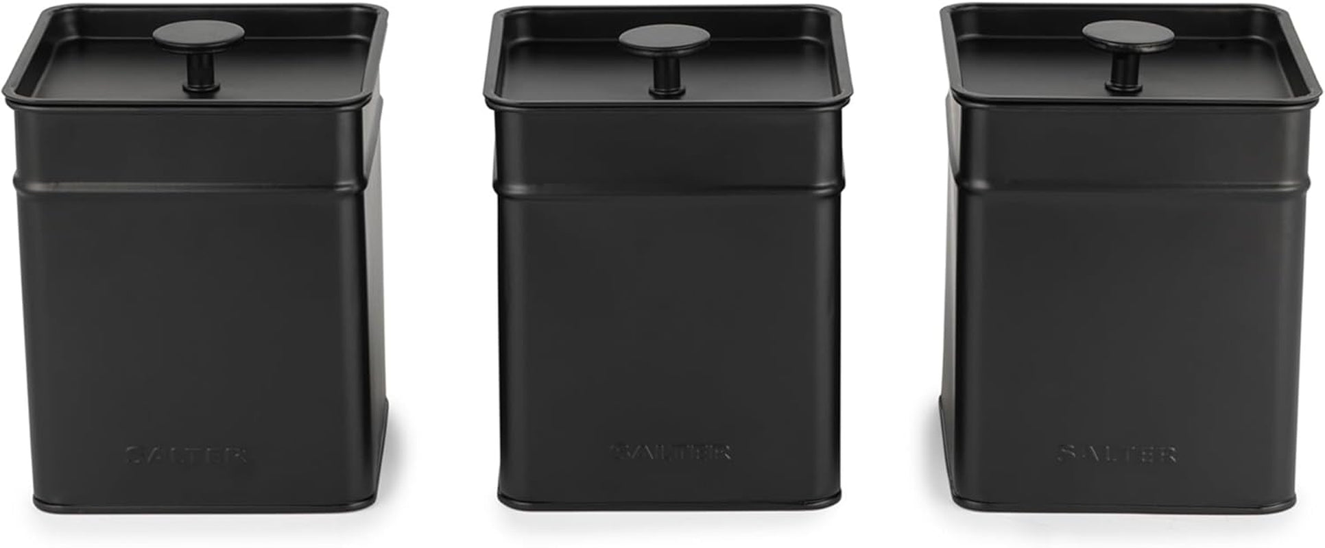 Salter BW12614EU7 Kuro förvaringslådor set - 4 köksbehållare Bröd/te/kaffe/socker Fyrkantiga förvaringslådor Lätt att rengöra Håll maten fräsch Black Naty Shop Matförvaringslådor 3 delar set