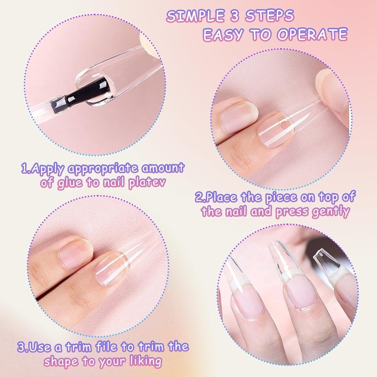 Extra långa genomskinliga lösnaglar 240 st Halvtäckande lösnaglar fyrkantiga raka lösnaglar Franska nagelförlängningar för nagelsalonger och gör-det-själv nagelkonst