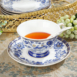 Fanquare Blue Flower Porslin teservis med metallställ Vintage porslin kaffekopp och fat Engelsk kaffeservis för vuxna