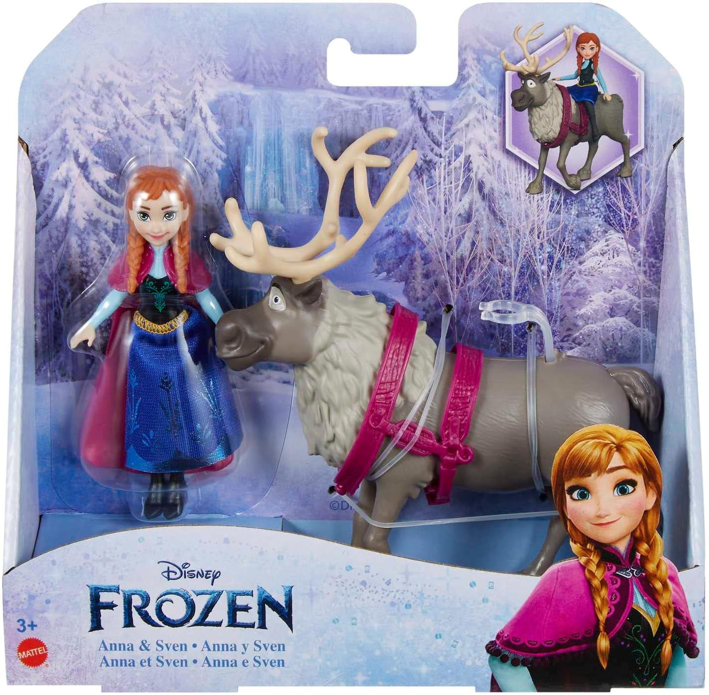 Mattel DISNEY Isdrottningen Anna & Sven docka och djurfigur, inspirerad av de animerade karaktärerna, rörliga lemmar, avtagbar kjol och cape, för barn från 3 år och uppåt, HLX03 Naty Shop Dolls