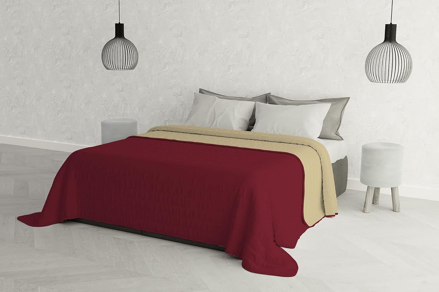 Elegant täcke för dubbelsäng 260 X 270 Cm Mörkblå/Äppelgrön Sängar och filtar Besuche den italienska sänglinne-butik Bourgogne röd/kräm