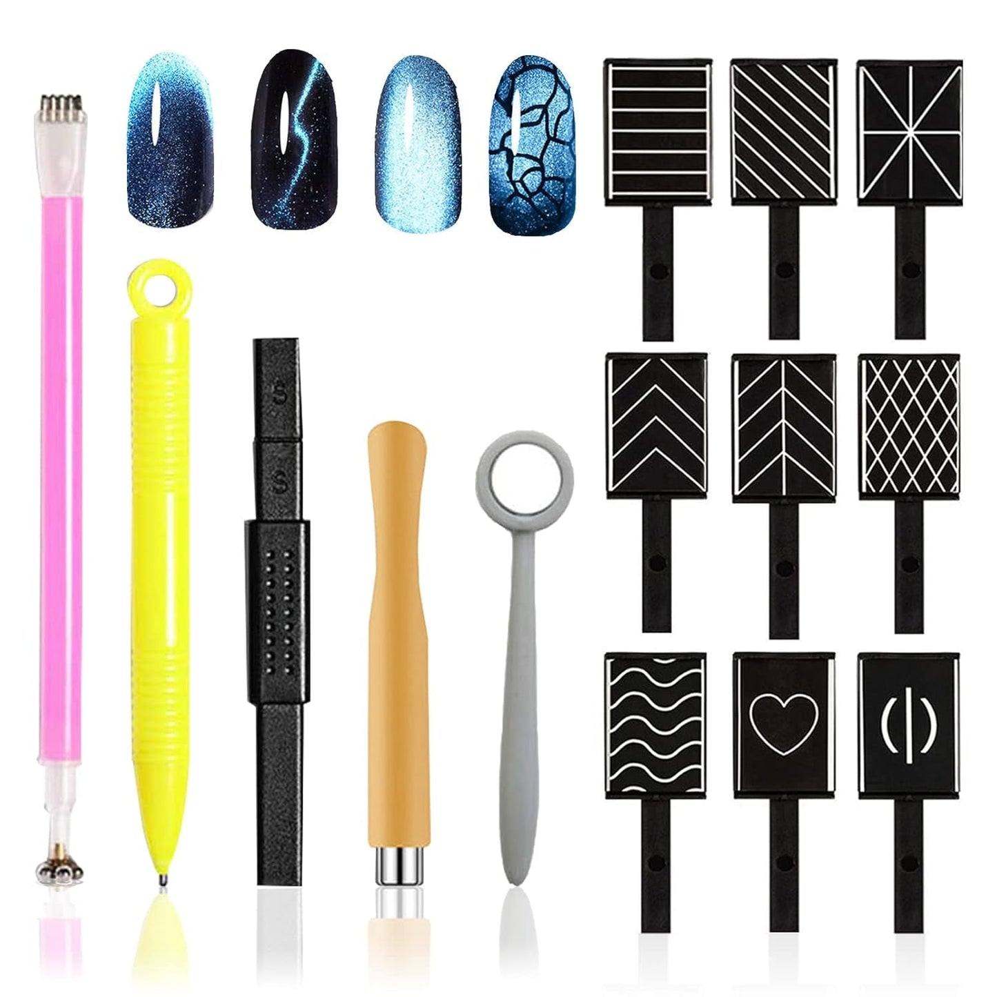 14 Stück Nail Art Werkzeug Magnetstift DIY Magic 3D Magnet Stick Set Verwendung Mit Cat Eye Gel Pulver Oder Nagelack - Magnetic Stift Katze Eye Pen Für Ideal Katzenaugen Magische Effekt