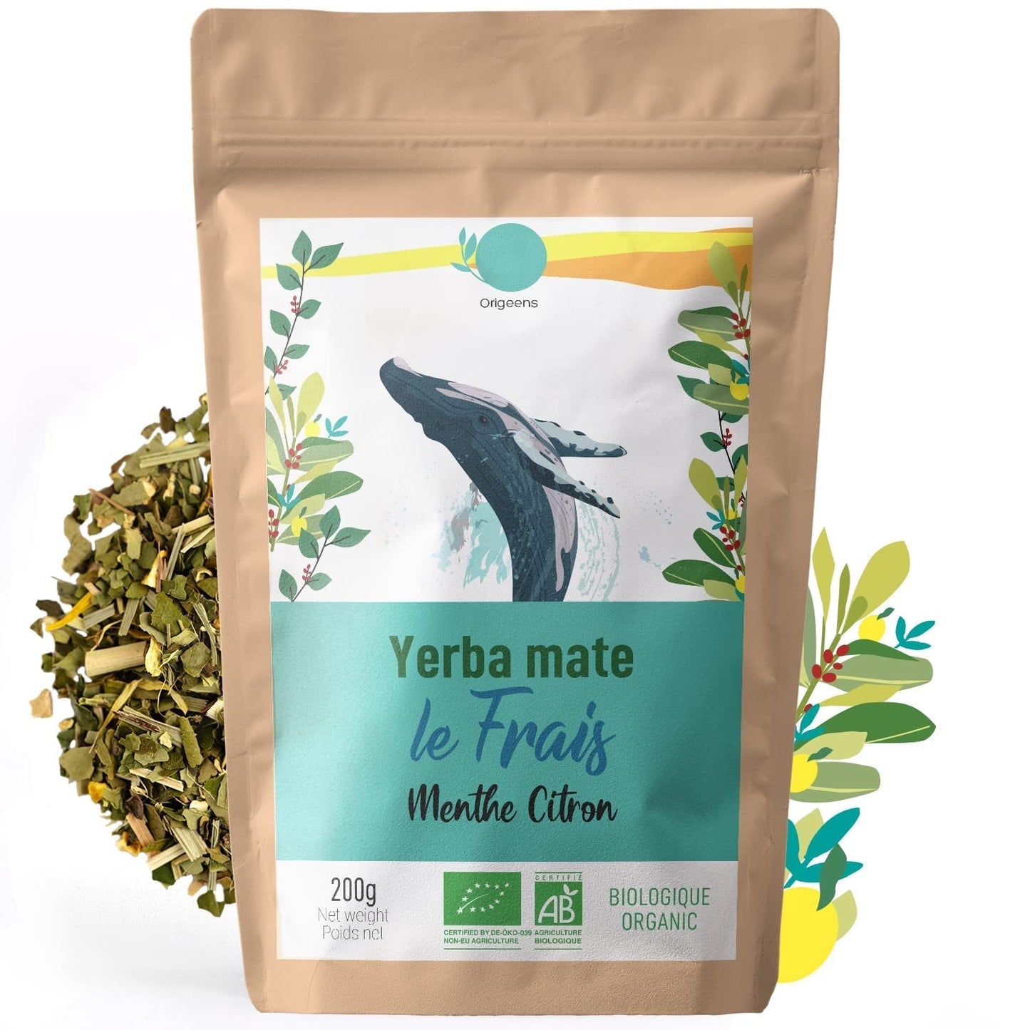 ORIGEENS BIO YERBA MATE MED MYNTA OCH CITRON 200 G - Friskhet I Orostad Bio Yerba Mate, blad, utan stjälkar och damm