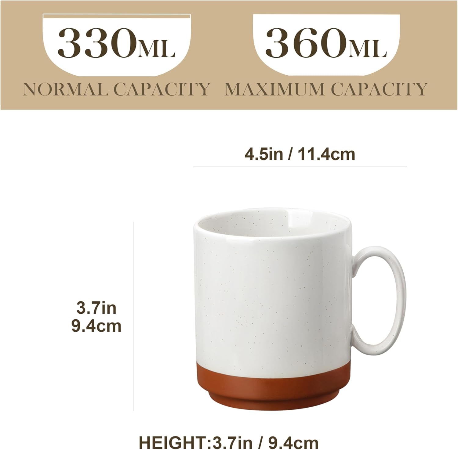 MALACASA kaffemuggset, 350ml muggset av stengods för 4 personer, moderna kaffemuggar för te, juice, latte, cappuccino, varm choklad. Tål diskmaskin och mikrovågsugn, TARA-serien, kakivit