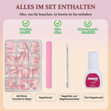 Ballerina lösnaglar set - 240 stycken Delikat lila rosa lösnaglar, heltäckande lim på lösnaglar, lösnagel tips set för manikyr och nagelkonst för kvinnor och flickor (lavendelrosa)