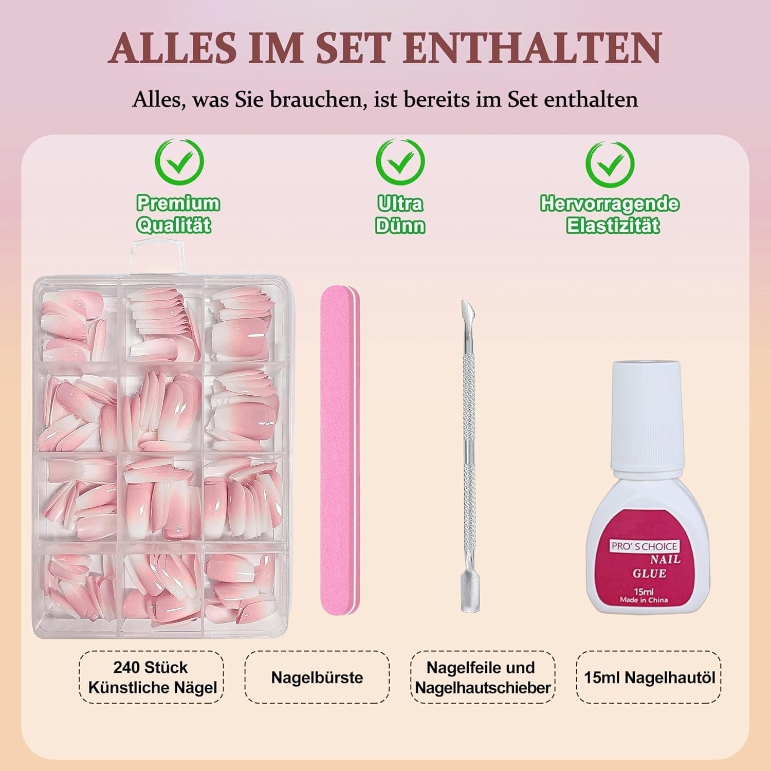 Ballerina lösnaglar set - 240 stycken Delikat lila rosa lösnaglar, heltäckande lim på lösnaglar, lösnagel tips set för manikyr och nagelkonst för kvinnor och flickor (lavendelrosa)