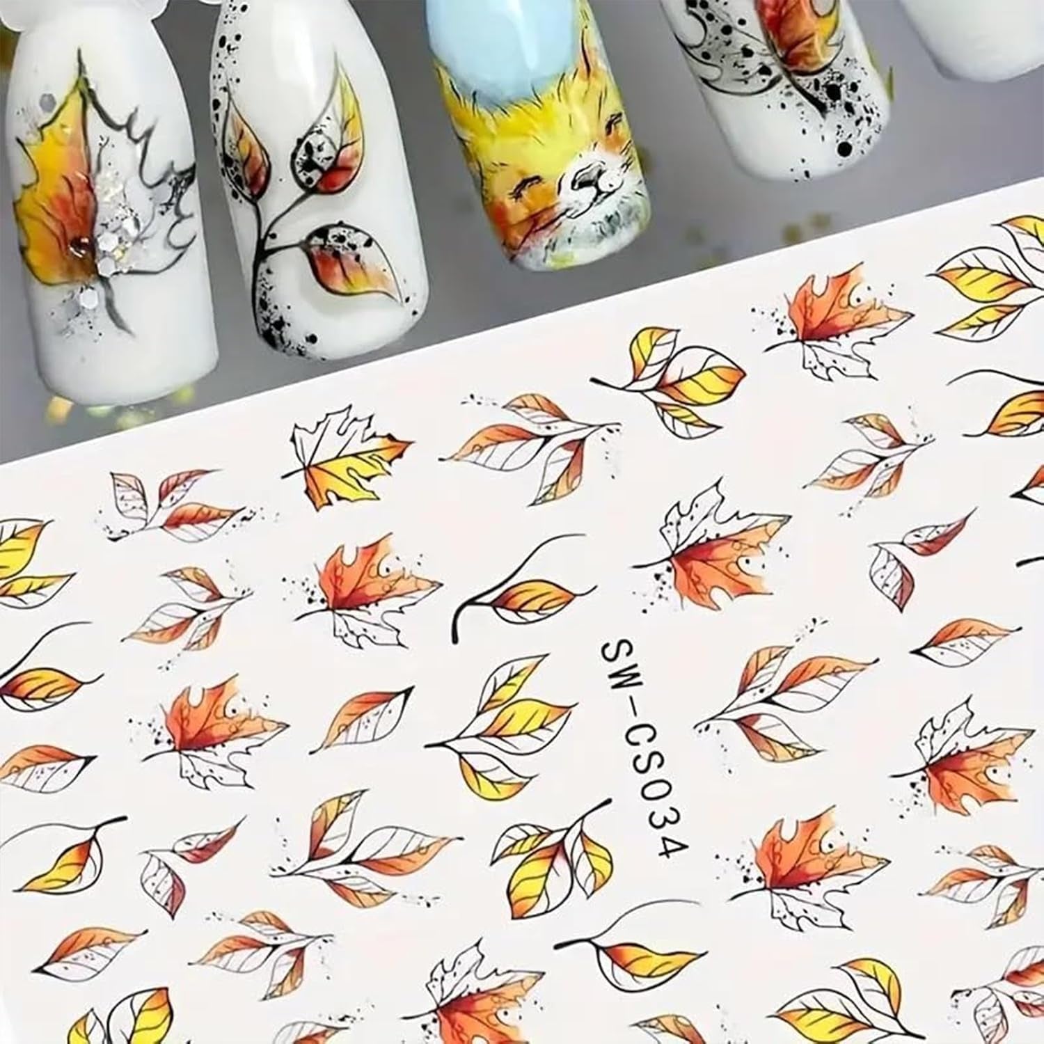 6 Blatt Herbst Nagelsticker,Ahornblatt Selbstklebend Nagelaufkleber,Herbst Nagelsticker,Nageldesign Zubehör,Nagelkonstklistermärke,Selbstklebende Deko Für Nägel