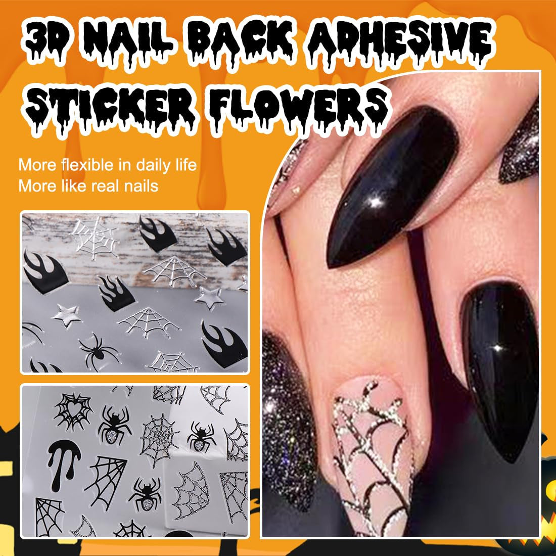 5 st Halloween 3D-nagelklistermärken, 5D stereoskopiska nagelklistermärken, nageldekorationer, nageldesigntillbehör