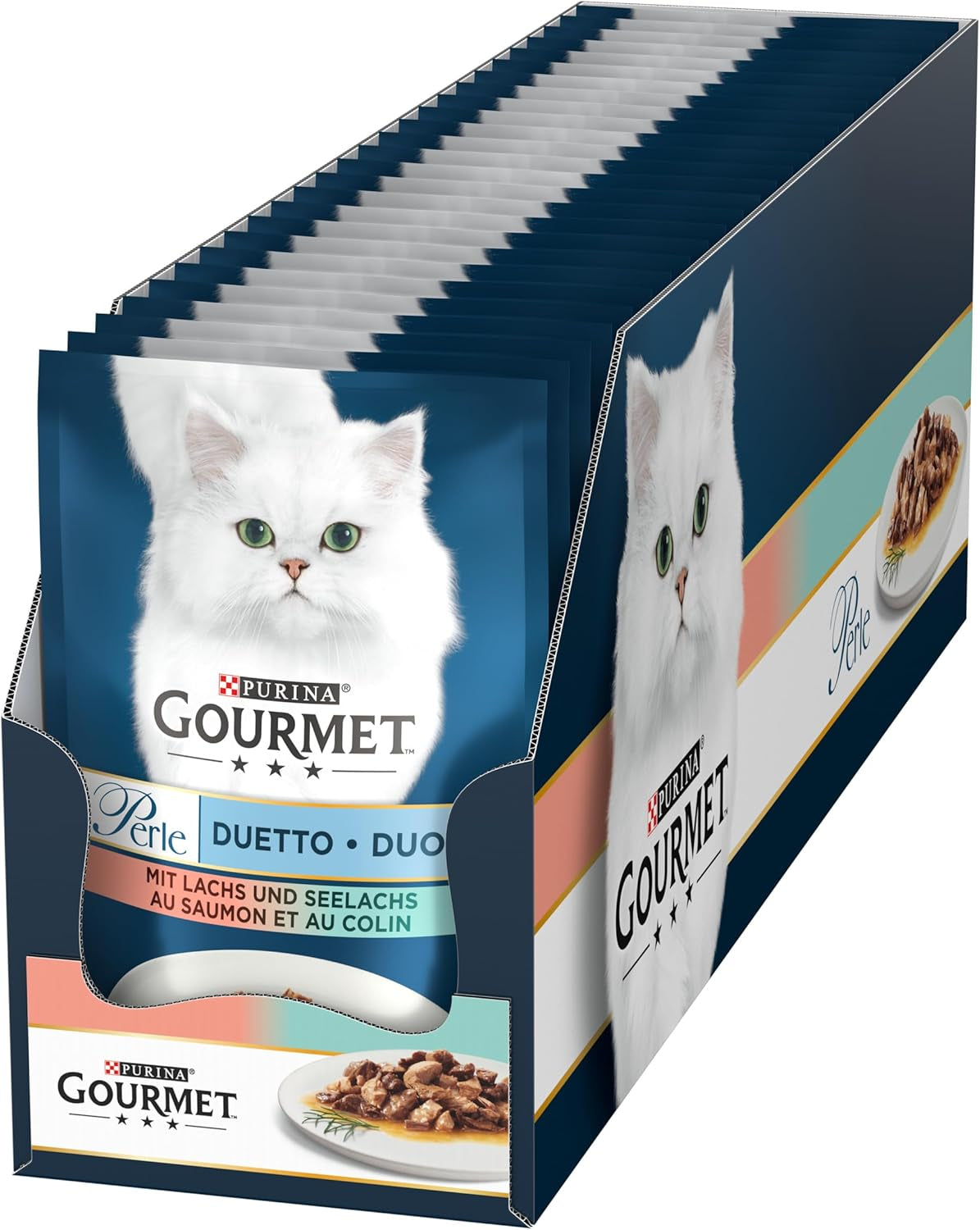 Gourmet Perle Duetto lax & gul torsk våt kattmat 26-pack (26 x 85 g)