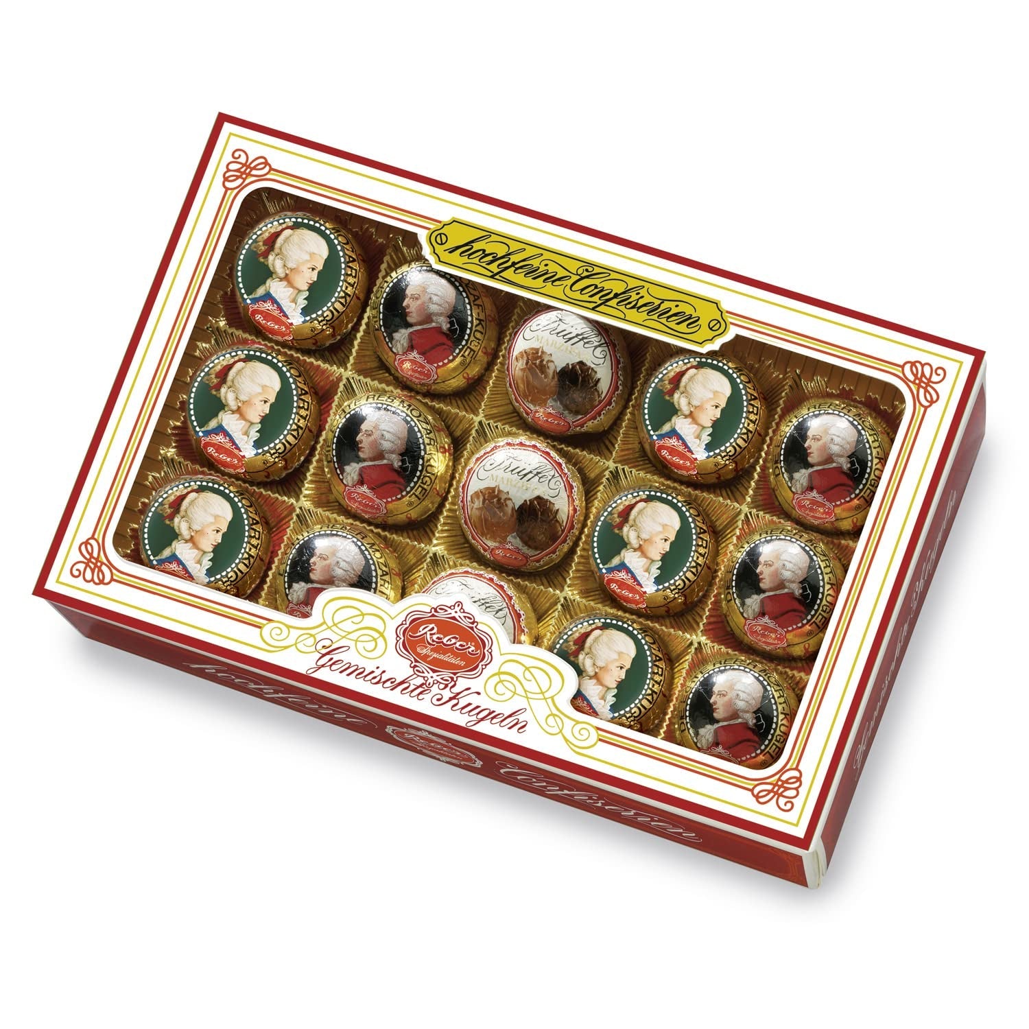 Reber Mozartkulor med mörk choklad, 6-pack med marsipan och nougat, vegansk - 1 x 120 g