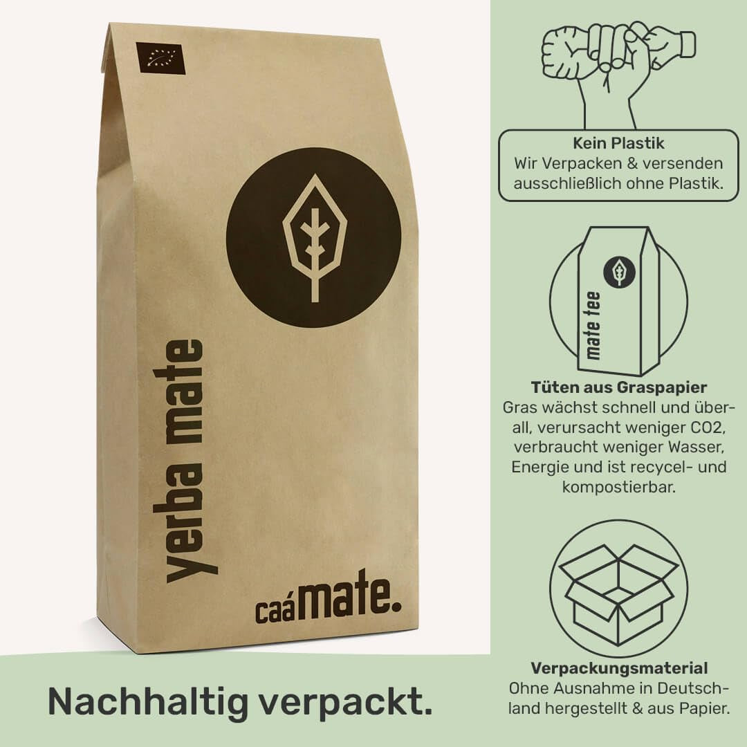 BIO Yerba Mate Tea 1 kg ● Original ● Moget ● Orostad ● Lufttorkad ● Rökfri ● Plastfri ● Fair Trade ● Mate-teer från mateblad, matebitar och matebladspulver ● DE-ÖKO-006