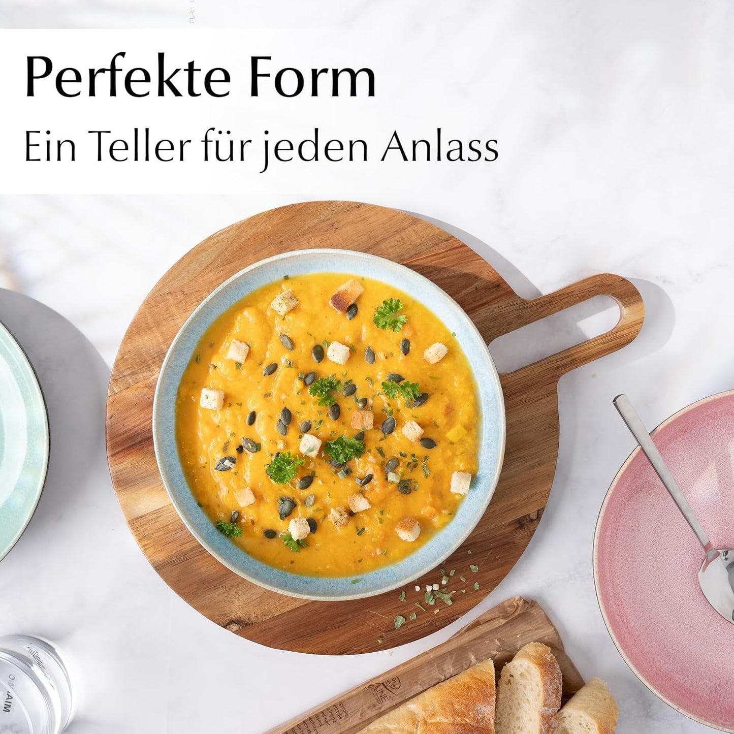 MIAMIO - Middagstallrikar, set med 6 (850 ml) / stora och djupa pastatallrikar, tallrikar för 6, keramisk salladsskål / diskmaskin och mikrovågssäker - Las Palmitas Collection