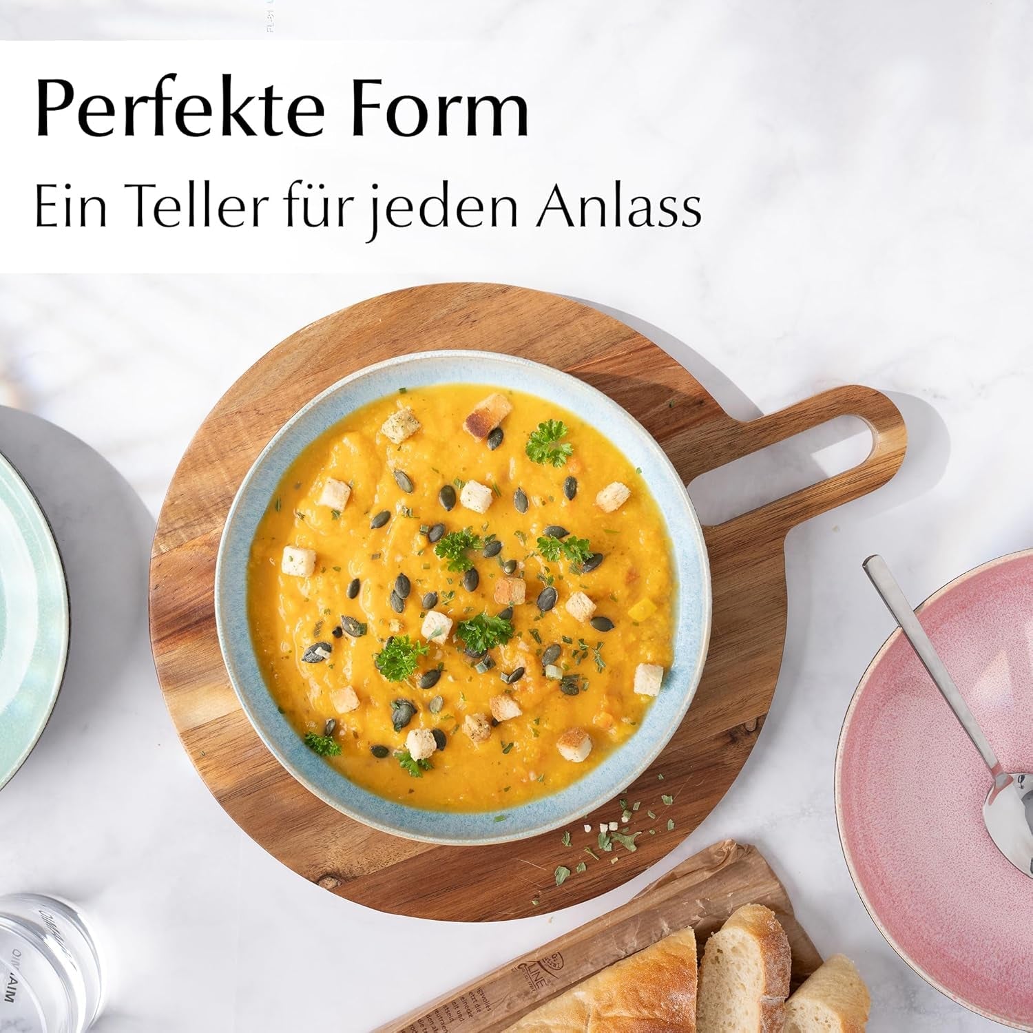 MIAMIO - Middagstallrikar, set med 6 (850 ml) / stora och djupa pastatallrikar, tallrikar för 6, keramisk salladsskål / diskmaskin och mikrovågssäker - Las Palmitas Collection