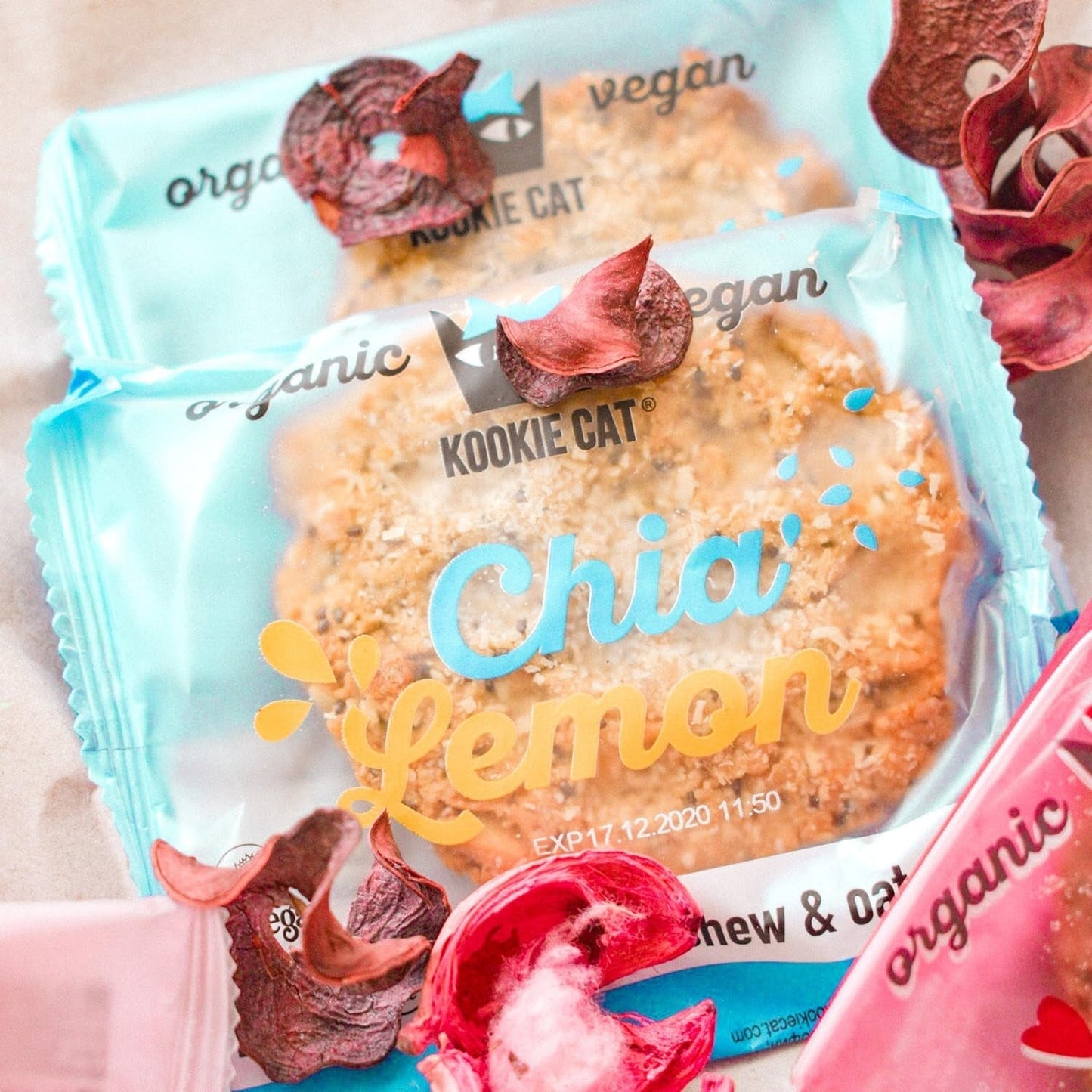 Chia och citron - individuellt förpackade veganska kakor, glutenfria, sojafria, ekologiska, cashewnötter och havre - 12 x 50 g multipack