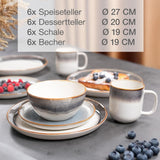 Moritz & Moritz TARENTO 24-delat servisset för 6, grå - Elegant tallriksset i stengods av hög kvalitet - Matservisset innehåller 6 mattallrikar, 6 desserttallrikar, 6 middagstallrikar och 6 koppar