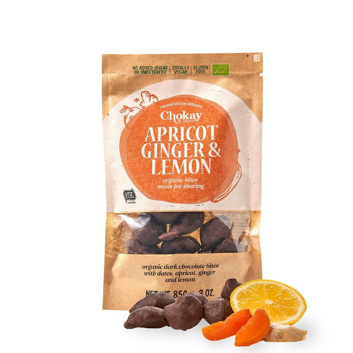 Organic Bites - Kanelmandel och mörk belgisk chokladmandel / Inget tillsatt socker, inga sötningsmedel / Vegan och Fair Trade / 1 x 85g