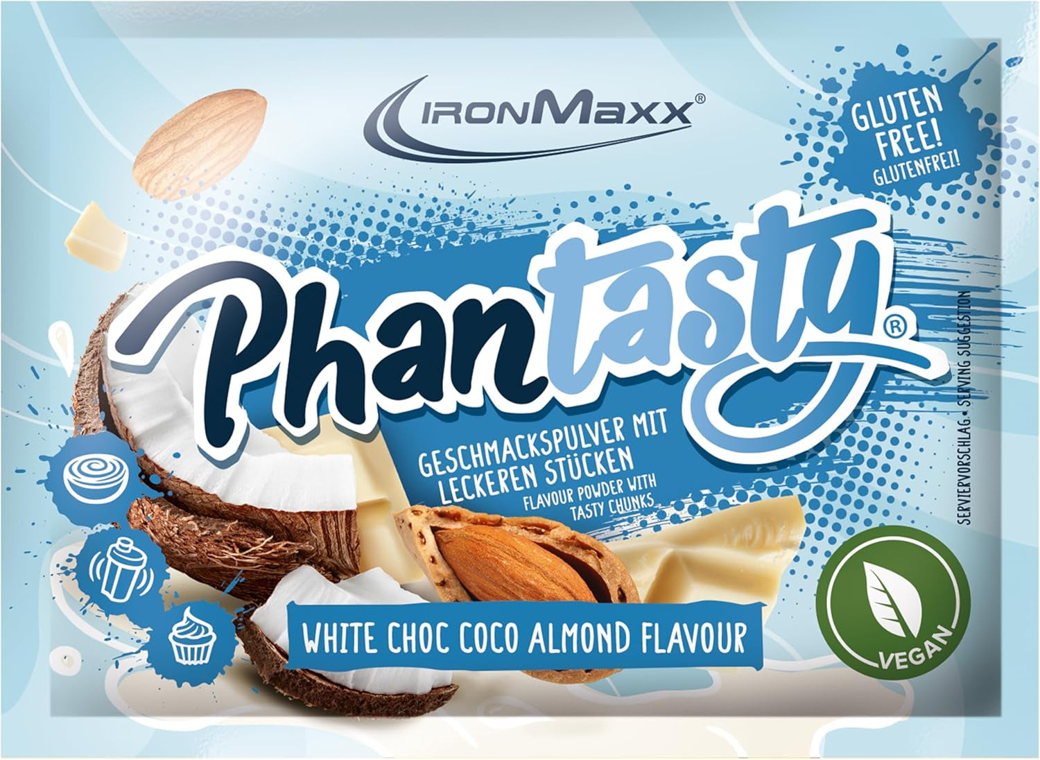 Ironmaxx Phantasty - Creamy Peach 250G Dos | Vegan Geschmackspulver Mit Echten Frucht- Oder Nussstückchen | Perfekter Zuckerersatz Sötningsmedel Naty Shop 15 G (1Er Pack) White Choc - Coco Almond