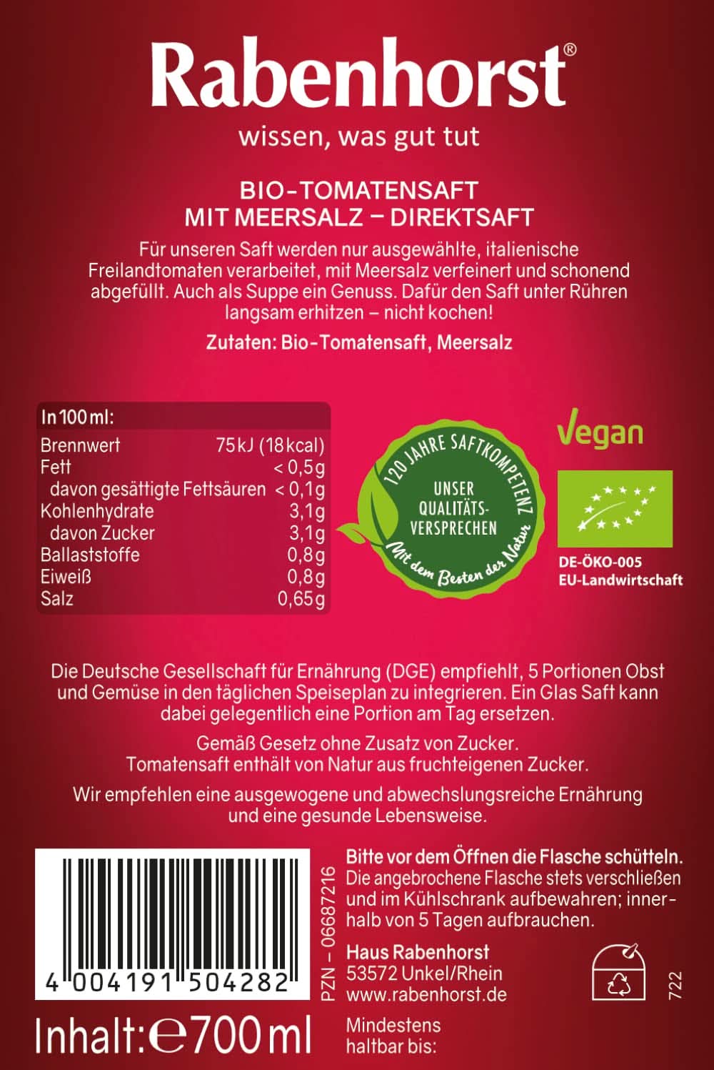 Rabenhorst ekologiska tomater Paket med 6 (6 x 700 ml) Naty Shop