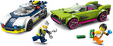 LEGO City Car Chase med polisbil och muskelbil, leksakståg med 2 racerbilar, polispresent för barn, pojkar och flickor från 6 år, set med polis och minifigurer Ganovin 60415 Byggset Besuche den LEGO-Store