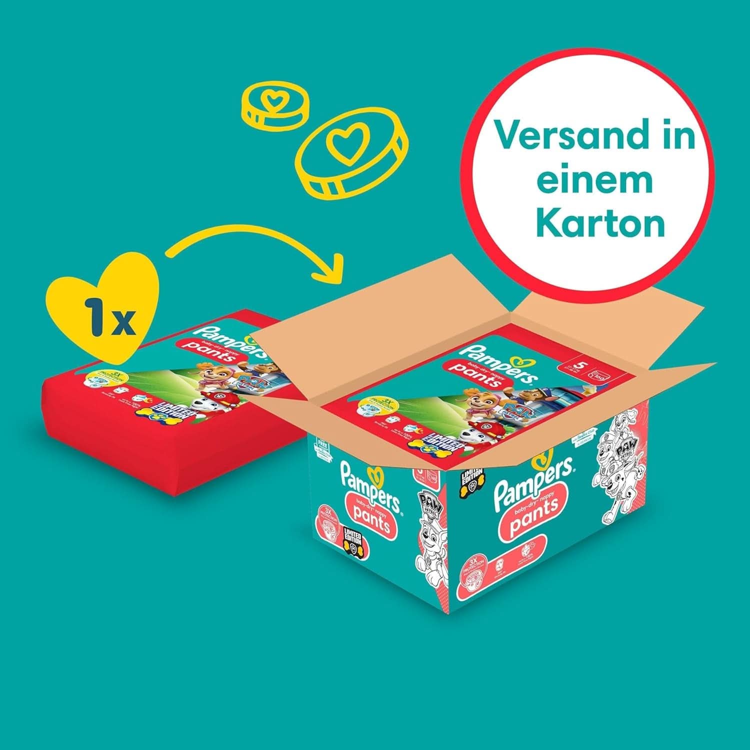 Pampers blöjor Paw Patrol Pants storlek 5 (12-17Kg) Baby-Dry, Junior med Stop and Protect-ficka, MÅNADSBOX, 160 blöjor Naty Shop